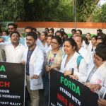 New Delhi: Medical students stage a demonstration against the recent attacks on doctors in Kolkata; in New Delhi on June 13, 2019. (Photo: IANS) by . 