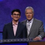 Avi Gupta, left, who won the $100,000 Teen Jeopardy quiz show contest prize, left, with the programme's quiz-master Alex Trebek. (Photo: Jeopardy Productions) by .