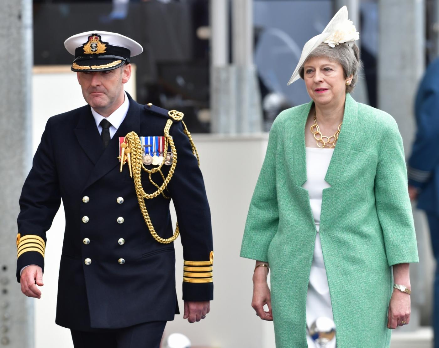 PORTSMOUTH (BRITAIN), June 5, 2019 (Xinhua) -- British Prime Minister Theresa May (R) attends the D-Day commemorations in Portsmouth, Britain, on June 5, 2019. British Prime Minister Theresa May and 15 world leaders joined Queen Elizabeth II in the English naval port city of Portsmouth Wednesday to commemorate the 75th anniversary of the D-Day landings. (Xinhua/IANS) by . 