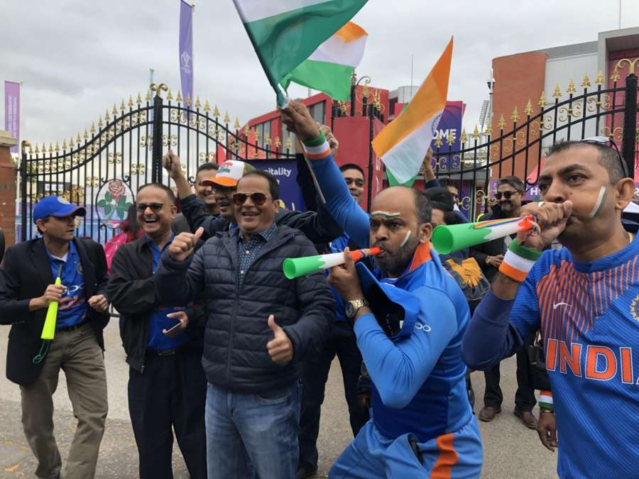 Manchester: Indian fans gather outside the Old Trafford stadium ahead of the 46th match of World Cup 2019 between India and New Zealand in Manchester, England on July 9, 2019. (Photo: IANS) by . 