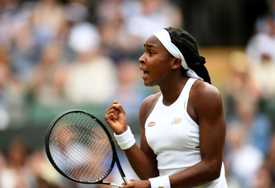 LONDON, July 2, 2019 (Xinhua) -- Cori Gauff of the United States celebrates during the women's singles first round match against her compatriot Venus Williams at the 2019 Wimbledon Tennis Championships in London, Britain, July 1, 2019. (Xinhua/Lu Yang/IANS) by Lu Yang. 