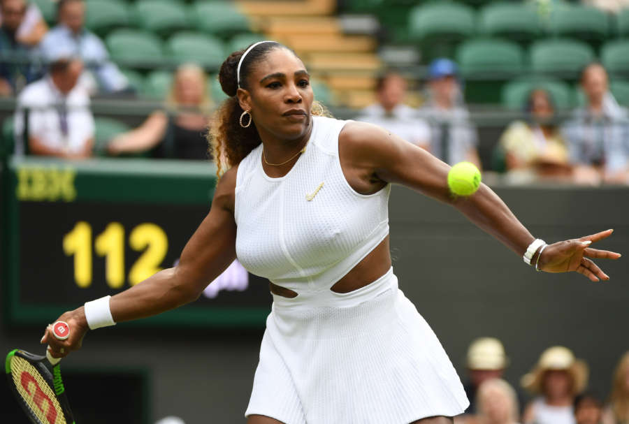 LONDON, July 6, 2019 (Xinhua) -- Serena Williams competes during the women's singles third round match between Serena Williams of the United States and Julia Goerges of Germany at the 2019 Wimbledon Tennis Championships in London, Britain, on July 6, 2019. (Xinhua/Lu Yang/IANS) by Lu Yang. 