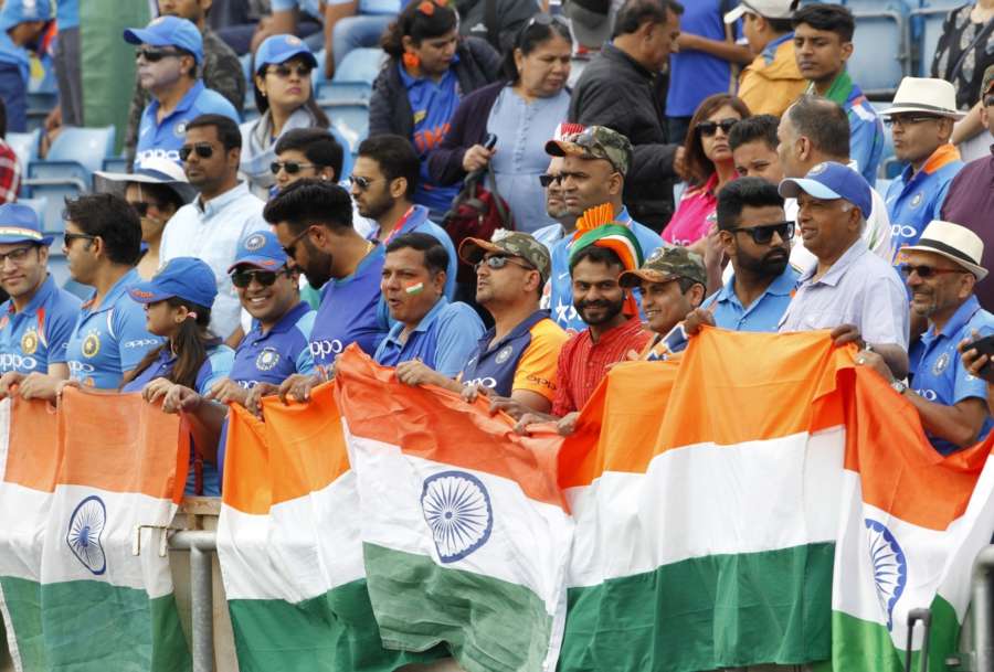 Leeds: Indian fans during the 44th match of World Cup 2019 between India and Sri Lanka at Headingley Stadium in Leeds, England on July 6, 2019. (Photo: Surjeet Yadav/IANS) by . 