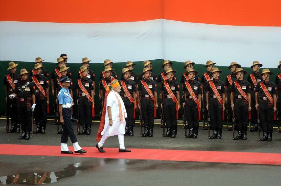 New Delhi: Prime Minister Narendra Modi inspects Guard of Honour on the 73rd Independence Day at Red Fort, in New Delhi on Aug 15, 2019. (Photo: IANS) by .