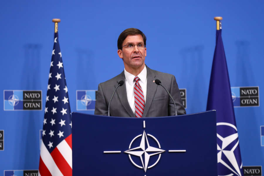 BRUSSELS, June 28, 2019 (Xinhua) -- U.S. Acting Secretary of Defense Mark Esper attends a press conference after a NATO defense ministers meeting at NATO headquarters in Brussels, Belgium, on June 27, 2019. The two-day NATO defense ministers meeting closed on Thursday. (Xinhua/Zhang Cheng/IANS) by Zhang Cheng. 