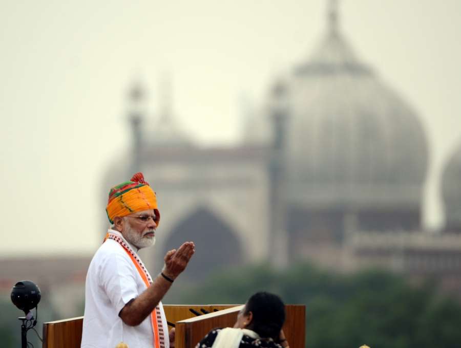 New Delhi: Prime Minister Narendra Modi addresses the Nation on the 73rd Independence Day from the ramparts of Red Fort, in New Delhi on Aug 15, 2019. (Photo: IANS) by . 