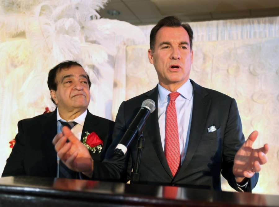Long Island: Nargis Dutt Memorial Foundation President Andy Mansukhani and Congressman Tom Suozzi at the Foundation's 37th Annual Gala in New York's Long Island, USA on Oct 29, 2018. (Photo: Mohammed Jaffer/IANS) by . 