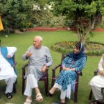 Srinagar: Peoples Democratic Party (PDP) leader Mehbooba Mufti and Nation Conference President Farooq Abdullah during All party meeting at Farooq Abdullah's residence in Srinagar on Aug 4, 2019. (Photo: IANS) by .