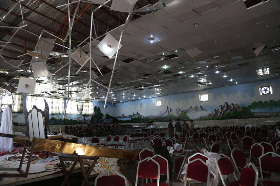 KABUL, Aug. 18, 2019 (Xinhua) -- Photo taken on Aug. 18, 2019 shows a blast site inside Shahr-e-Dubai wedding hall in Kabul, capital of Afghanistan. At least 63 people were killed and over 180 others wounded in Saturday night's suicide explosion at a wedding hall in western Kabul, police of the Afghan capital confirmed on Sunday. (Xinhua/Rahmatullah Alizadah/IANS) by Xinhua Kabul. 