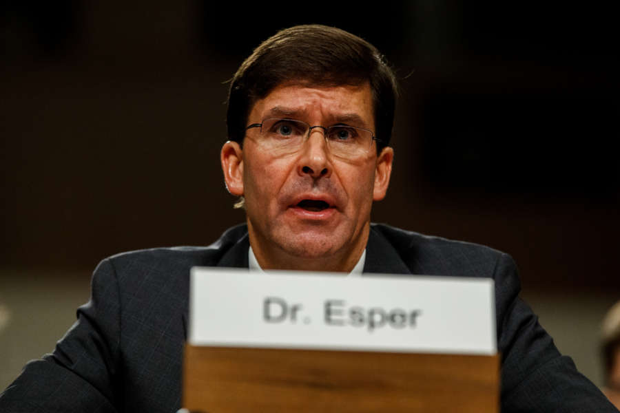 WASHINGTON, July 16, 2019 (Xinhua) -- U.S. Secretary of Defense nominee Mark Esper testifies before the Senate Armed Services Committee during his confirmation hearing on Capitol Hill in Washington D.C., the United States, on July 16, 2019. (Xinhua/Ting Shen/IANS) by . 