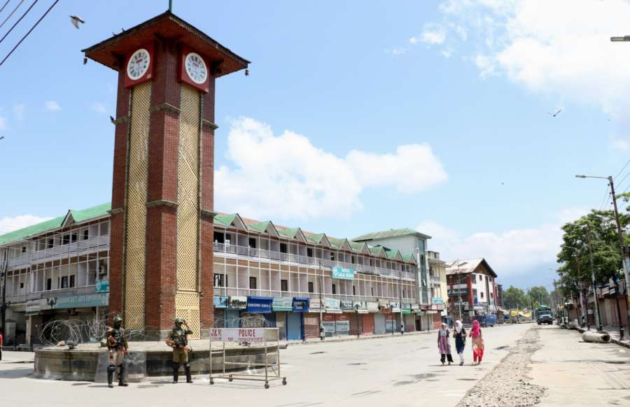 Srinagar: Security beefed up ahead of Prime Minister Narendra Modi's visit to Jammu and Kashmir, in Srinagar on May 19, 2018. As separatists called for protest march to Srinagar's city centre Lal Chowk against Modi's visit, the authorities suspended mobile internet services and shut down schools and colleges for the day across the Kashmir Valley as a precautionary measure. (Photo: IANS) by . 