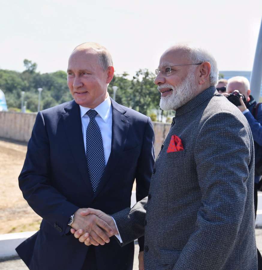 Vladivostok: Prime Minister Narendra Modi meets Russian President Vladimir Putin in Vladivostok, Russia on Sep 4, 2019. (Photo: IANS/MEA) by . 