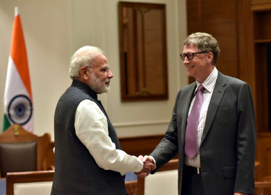 New Delhi: Bill & Melinda Gates Foundation Co-Chairman Bill Gates calls on Prime Minister Narendra Modi in New Delhi on Nov 16, 2016. (Photo: IANS/PIB) by .