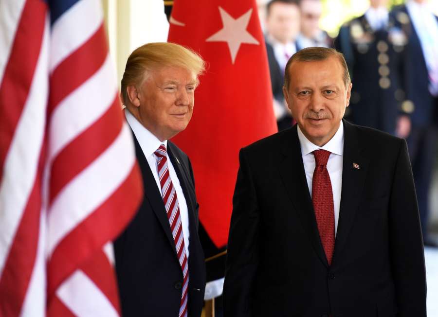 WASHINGTON, May 16, 2017 (Xinhua) -- U.S. President Donald Trump (L) welcomes Turkish President Recep Tayyip Erdogan at the White House in Washington D.C., the United States, on May 16, 2017. U.S. President Donald Trump and his Turkish counterpart Recep Tayyip Erdogan pledged on Tuesday to repair bilateral relationship fraught with difficulties in the past. (Xinhua/Yin Bogu/IANS) by . 
