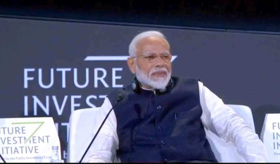 Riyadh: Prime Minister Narendra Modi addresses at the Future Investment Initiative Forum in Riyadh, Saudi Arabia on Oct 29, 2019. (Photo: IANS) by .