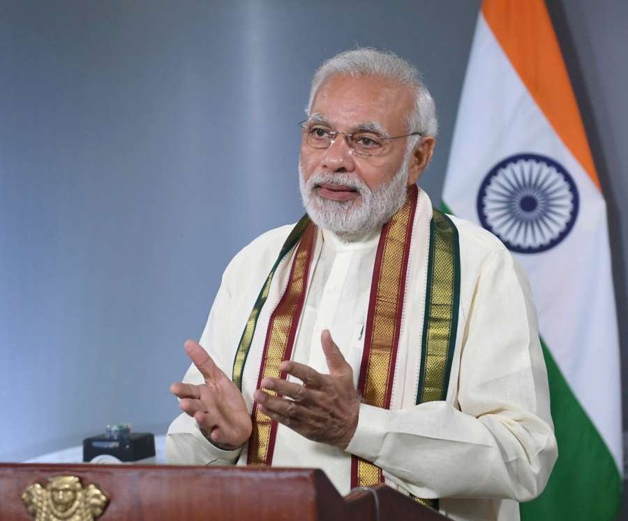 New Delhi: Prime Minister Narendra Modi addresses the programme, through video bridge marking the expansion of Emergency Ambulance Services across the entire island of Sri Lanka, in New Delhi on July 21, 2018. (Photo: IANS/PIB) by .