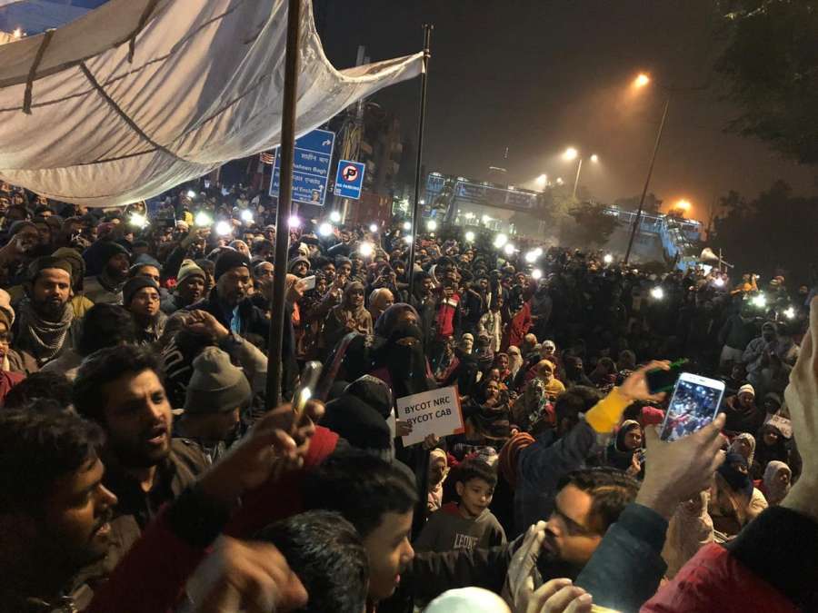 New Delhi: Protestors participate in a protest against newly passed Citizenship Amendment Act (CAA), at Kalindi Kunj-Sarita Vihar road in New Delhi on Dec 17, 2019. (Photo: IANS) by .
