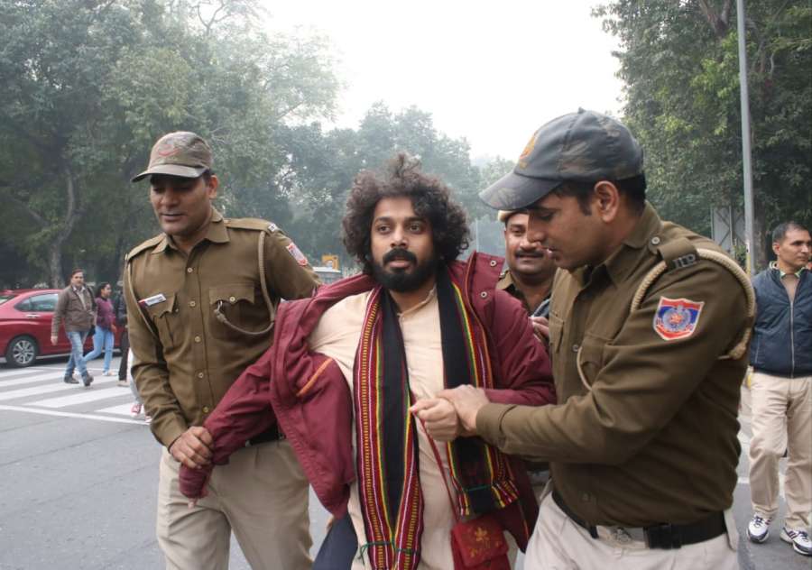 New Delhi: Protesters detained from Mandi House during their demonstration against Citizenship Amendment Act (CAA) 2019, in New Delhi on Dec 19, 2019. (Photo: IANS) by .