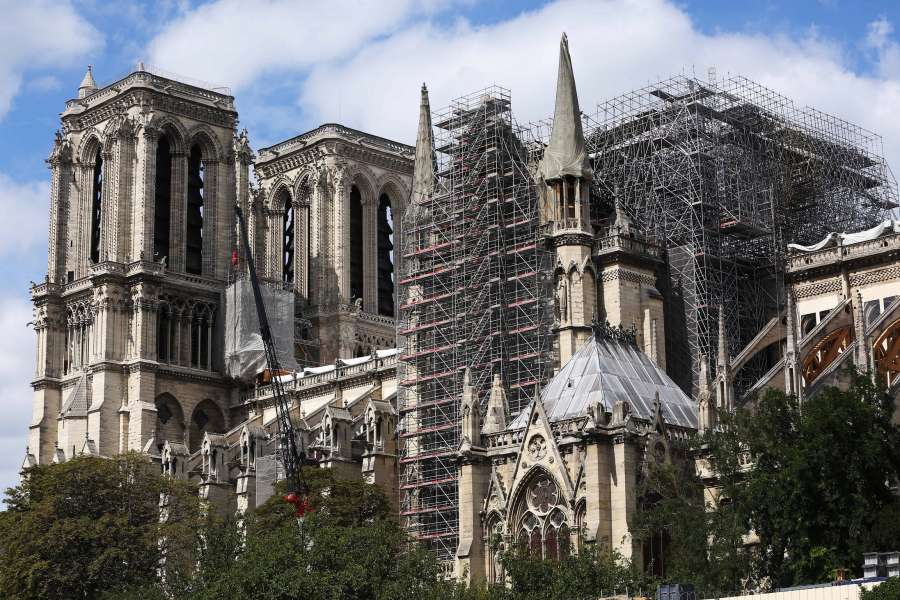 PARIS, Aug. 17, 2019 (Xinhua) -- The Notre Dame Cathedral is undergoing repairs in Paris, France, Aug. 16, 2019. The Notre Dame Cathedral in central Paris caught fire on April 15 this year. (Xinhua/Gao Jing/IANS) by .