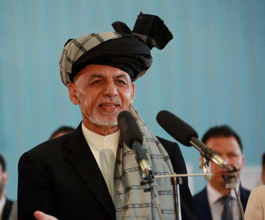 KABUL, Sept. 28, 2019 (Xinhua) -- Afghan President and presidential candidate Mohammad Ashraf Ghani speaks after casting ballot at a polling center during presidential election in Kabul, capital of Afghanistan, Sept. 28, 2019. Afghanistan held presidential election on Saturday. (Xinhua/Rahmatullah Alizadah/IANS) by . 