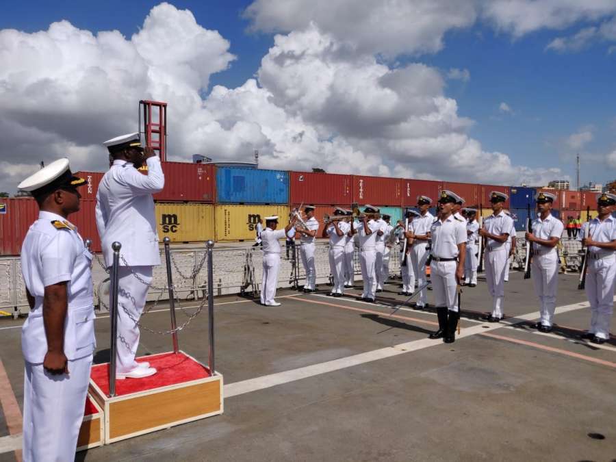 Dar-es-Salaam: Commander of the Tanzanian Navy Rear Admiral R.M. Makanzo receives the Guard of Honour during a four-day port of call to the African nation where he received four indigenous Indian ships, in Tanzania's Dar-es-Salaam on Oct 14, 2019. The four-day port of call to Tanzania on the eastern coast of Africa is part of Indian Navy's overseas deployment programme aimed at building "bridges of friendship" with friendly nations. (Photo: IANS/DPRO) by . 