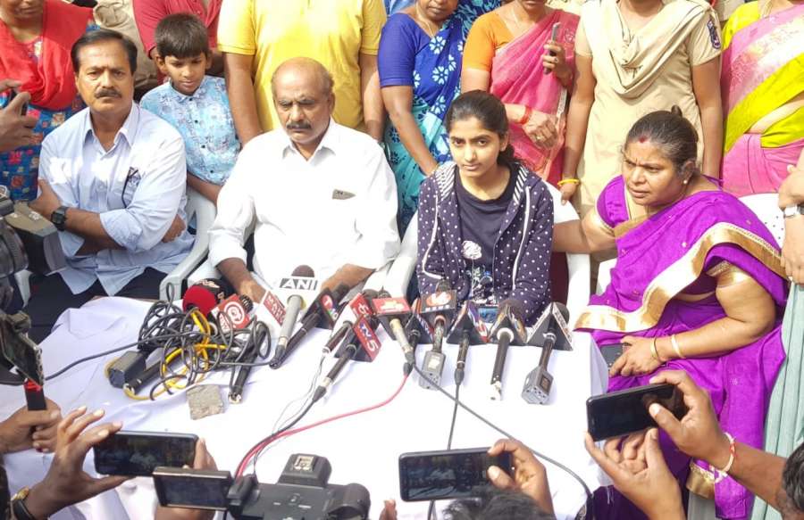 Hyderabad: The family members of the young veterinarian who was brutally gang raped and murdered, talk to the media after the police shot dead all the four accused in an alleged 'encounter' near Shadnagar town of Telangana's Ranga Reddy district; in Hyderabad on Dec 6, 2019. The family of the veterinarian said that justice has been done after all the four accused were killed in the encounter. (Photo: IANS) by .