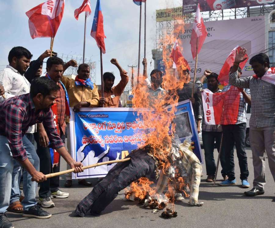 Hyderabad: Student activists of All India Students Federation (AISF) and All India Youth Federation (AIYF) stage a demonstration against the Citizenship Amendment Act 2019, in Hyderabad on Dec 14, 2019. (Photo: IANS) by .