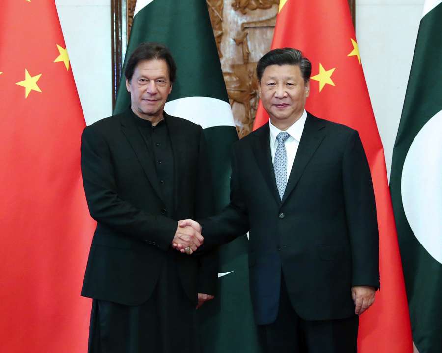 BEIJING, Oct. 9, 2019 (Xinhua) -- Chinese President Xi Jinping meets with Pakistani Prime Minister Imran Khan at the Diaoyutai State Guesthouse in Beijing, capital of China, Oct. 9, 2019. (Xinhua/Liu Weibing/IANS) by . 