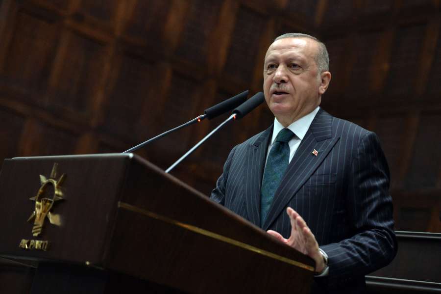 ANKARA, June 25, 2019 (Xinhua) -- Turkish President Recep Tayyip Erdogan addresses lawmakers of the ruling Justice and Development Party (AKP) in Ankara, Turkey, on June 25, 2019. Recep Tayyip Erdogan on Tuesday vowed to learn lessons from "the messages that given by people" in June 23 re-elections in Istanbul at which his ruling party suffered a historic blow. (Xinhua/Mustafa Kaya/IANS) by . 