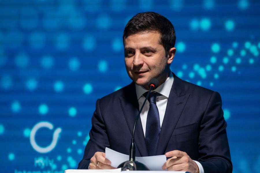 KIEV, Nov. 9, 2019 (Xinhua) -- Ukrainian President Volodymyr Zelensky speaks during the opening ceremony of the Kiev International Economic Forum (KIEF) in Kiev, Ukraine, on Nov. 8, 2019. KIEF is a discussion platform whose main objectives are to formulate a growth strategy for the Ukrainian economy, establish links among foreign investors, Ukrainian business and government officials, and to improve the country's reputation in the international arena. (Xinhua/Bai Xueqi/IANS) by .