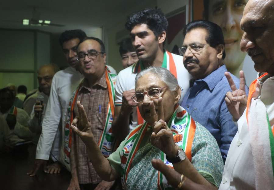 New Delhi: Congress' Lok Sabha candidates from Delhi - Sheila Dixit (North East Delhi), Ajay Maken (New Delhi), Vijender Singh (South Delhi) and Jai Parkash Aggarwal (Chandni Chowk) during a press conference, at the party's headquarter in New Delhi, on April 25, 2019. (Photo: IANS) by .