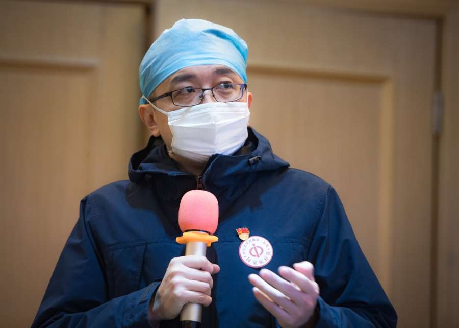 WUHAN, Jan. 25, 2020 (Xinhua) -- A medical staff member from Guangdong Province speaks during a training in Wuhan, central China's Hubei Province, Jan. 25, 2020. Medical staff members from Guangdong arrived in Wuhan, the center of the novel coronavirus (2019-nCoV) outbreak, to provide medical aid. (Xinhua/Xiao Yijiu/IANS) by .