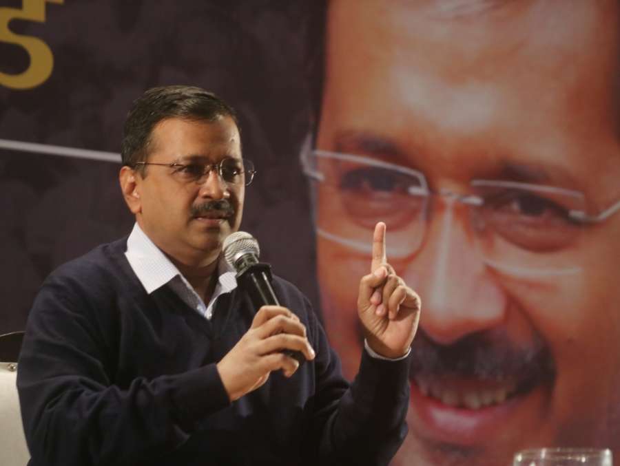 New Delhi: Delhi Chief Minister Arvind Kejriwal interacts during the first Town Hall Meeting to discuss 'AAP Ka Report Card' in New Delhi on Dec 26, 2019. (Photo: IANS) by . 