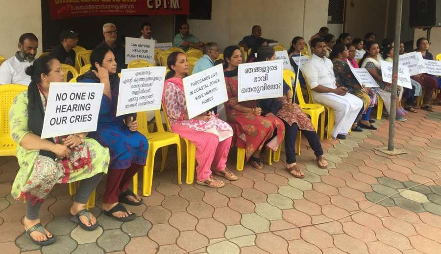 Maradu: Residents of the various flats, which have been ordered to be demolished by the Supreme Court stage a demonstration in front of Holy Faith apartment in Kerala's Maradu on Sep 15, 2019. (Photo: IANS) by .