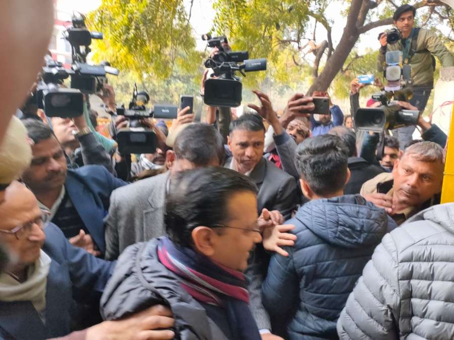 Arvind Kejriwal reaches polling booth in Delhi, about to cast his vote. by .