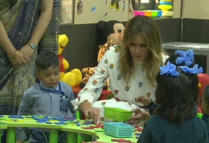 New Delhi: US First Lady Melania Trump interacts with students during her visit to Sarvodaya school in Delhi's Moti Bagh area to witness Delhi government run schools' happiness curriculum, on Feb 25, 2020. (Photo: IANS) by . 