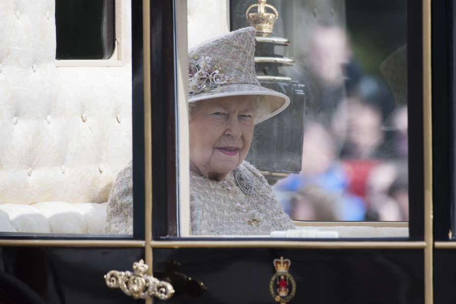 LONDON, June 8, 2019 (Xinhua) -- Britain's Queen Elizabeth II departs from Buckingham Palace during the Trooping the Colour ceremony to mark her 93rd birthday in London, Britain, on June 8, 2019. Queen Elizabeth celebrated her official 93rd birthday in London Saturday, with a family gathering on the balcony at Buckingham Palace. (Xinhua/Ray Tang/IANS/IANS/IANS) by . 