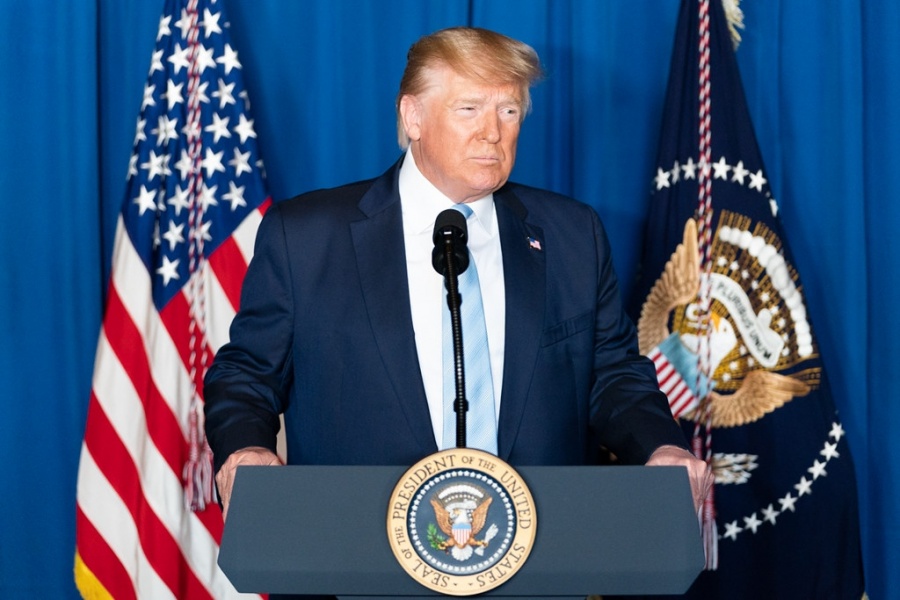 United States President Donald Trump speaks at a news conference on Friday, January 3, 2020, at Mar-a-Lago resort in Palm Beach, Florida, about the killing of Iranian Major General Qassim Soleimani. (Photo: White House/IANS) by . 