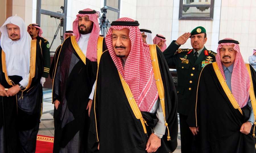 RIYADH, Nov. 20, 2019 (Xinhua) -- Saudi King Salman bin Abdulaziz Al Saud (C, Front) attends the 7th session of the Shura Council in Riyadh, Saudi Arabia, on Nov. 20, 2019. Saudi King Salman bin Abdulaziz Al Saud said on Wednesday that the revenues of the Saudi Aramco's initial public offering will be channelled to Saudi Arabia's sovereign wealth fund to boost investment inside and outside the kingdom, the Saudi Press Agency reported. (Xinhua/IANS) by . 