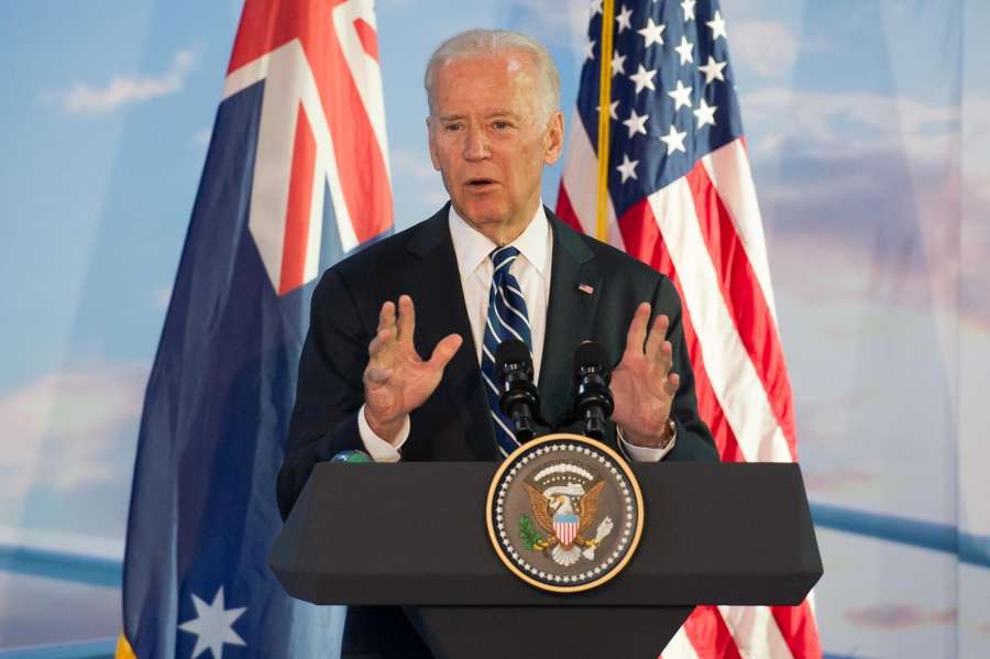 MELBOURNE, JULY 18, 2016 (Xinhua) -- U.S. Vice President Joe Biden addresses workers and staffs of the Boeing Aerostructures Australia plant in Melbourne, Australia, July 18, 2016. Biden is on a visit to Australia from July 17-20. (Xinhua/Bai Xue/IANS) by . 