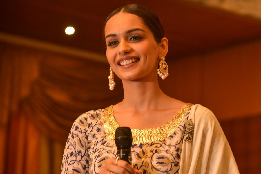 Ajmer: Miss World 2017 Manushi Chhillar addresses during an awareness programme on menstrual hygiene, in Ajmer on May 27, 2018. (Photo: Shaukat Ahmed/IANS) by . 