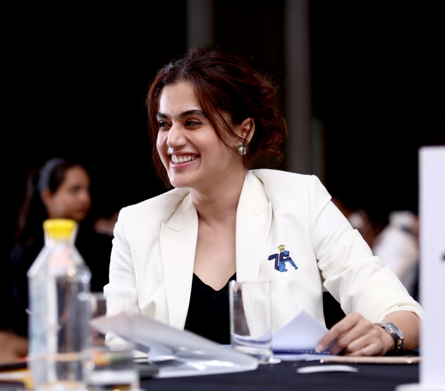 New Delhi: Pune 7 Aces Co-founder Taapsee Pannu during the PBL season 5 auction. by .