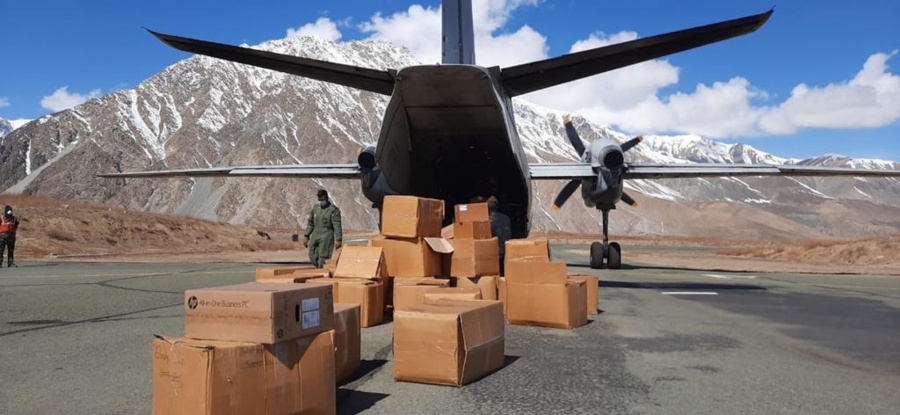 New Delhi: IAF aircraft being loaded with essential medical supplies which include Personal Protective Equipment, Hand sanitizers, surgical gloves, thermal scanners etc to be airlifted to various parts of the country as part of IAFâs assistance to the civil administration to fight against spread of Covid-19. (Photo: IANS) by .