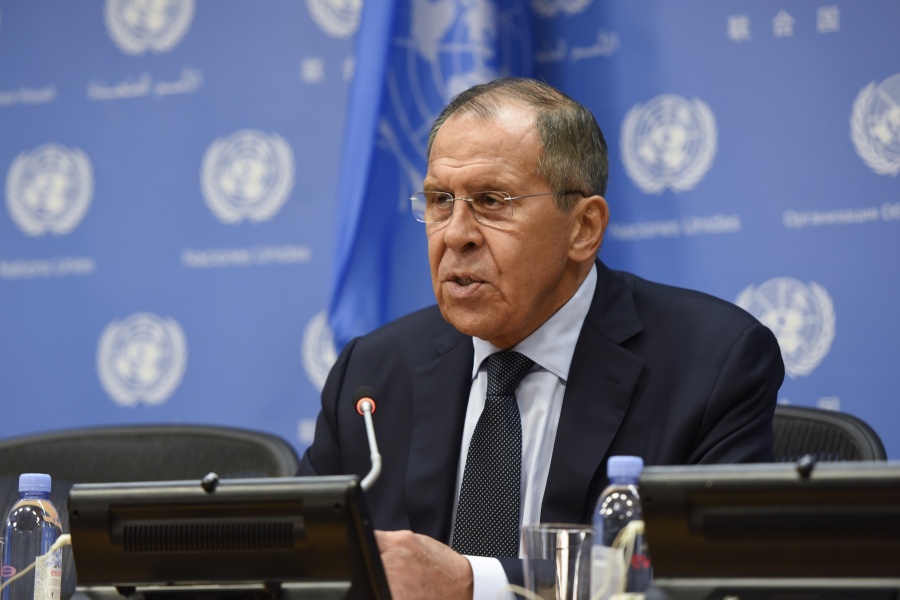 UNITED NATIONS, Sept. 28, 2019 (Xinhua) -- Russian Foreign Minister Sergey Lavrov speaks during a press conference on the sidelines of the 74th session of the United Nations General Assembly at the UN headquarters in New York, Sept. 27, 2019. (Xinhua/Han Fang/IANS) by . 