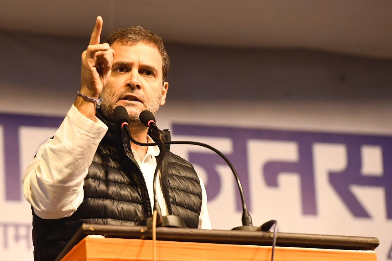 New Delhi: Congress leader Rahul Gandhi addresses during an election rally organised to campaign for the party candidate Poonam Azad, ahead of February 8 Delhi Assembly elections, at Delhi's Sangam Vihar on Feb 4, 2020. (Photo: IANS) by . 