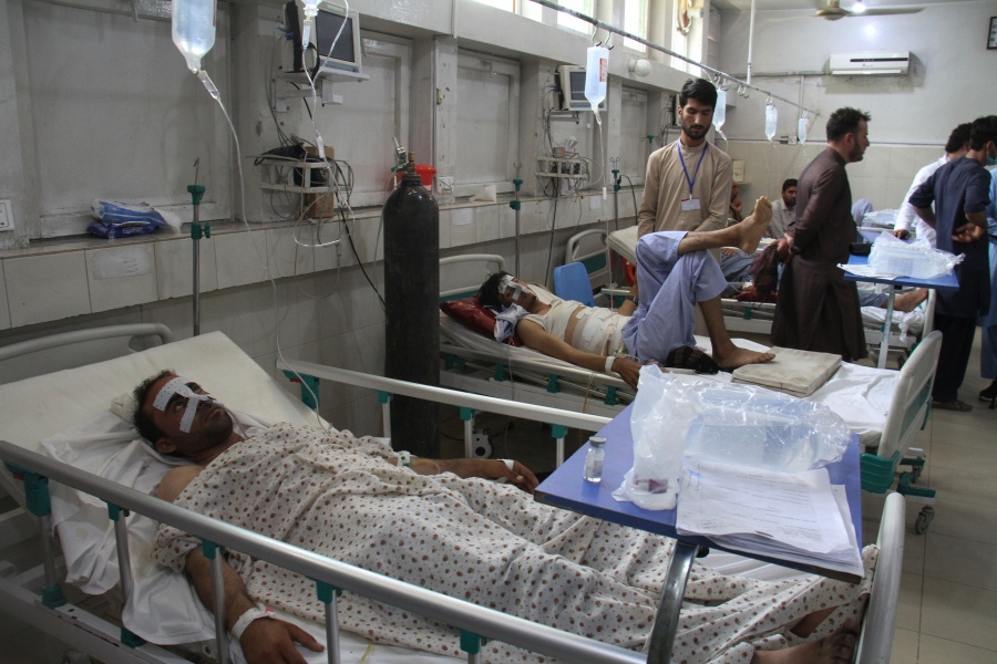 JALALABAD (AFGHANISTAN), June 20, 2019 (Xinhua) -- Injured people receive medical treatment at a local hospital in Jalalabad city, the capital of eastern Nangarhar province, Afghanistan, on June 20, 2019. At least one person was confirmed dead and 20 others sustained injuries in a blast that rocked Jalalabad city on Thursday, provincial government spokesman Attaullah Khogyani said. (Xinhua/IANS) by . 
