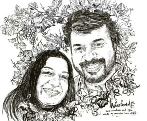 Mohanlal posts sweet sketch of Mammootty and wife on their wedding anniversary. by . 