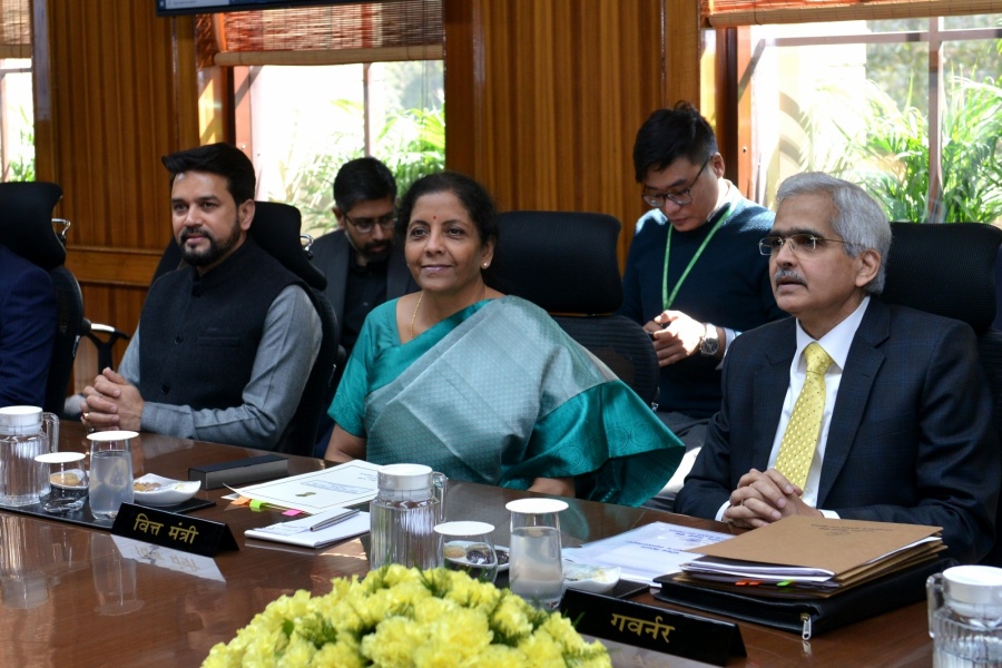 New Delhi: Union Minister for Finance and Corporate Affairs Nirmala Sitharaman chairs a meeting of the Central Board of Directors of RBI, in New Delhi on Feb 15, 2020. MoS Finance and Corporate Affairs Anurag Singh Thakur and Reserve Bank of India Governor Shaktikanta Das. (Photo: IANS) by . 