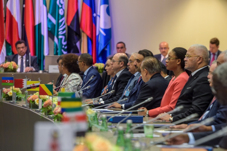 VIENNA, July 2, 2019 (Xinhua) -- Photo taken on July 2, 2019 shows a view of the 6th Organization of the Petroleum Exporting Countries (OPEC) and non-OPEC Ministerial Meeting held in Vienna, Austria. Ten non-OPEC oil producing countries led by Russia endorsed on Tuesday the decision by the OPEC to extend production cuts until next March. (Xinhua/Guo Chen/IANS) by .