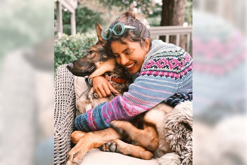 Priyanka's pet dog loves her cuddles. by . 